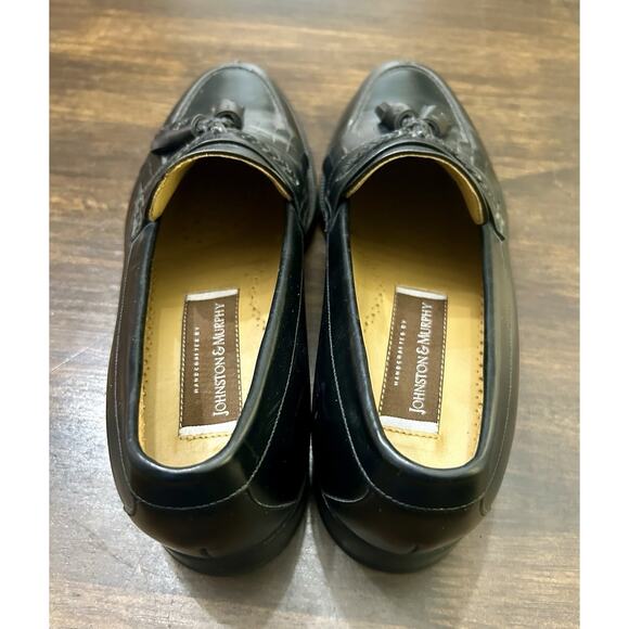 JOHNSTON & MURPHY BLACK LEATHER KILTIE TASSEL LOAFERS - MENS 9B/AA #24-565 - Picture 4 of 6
